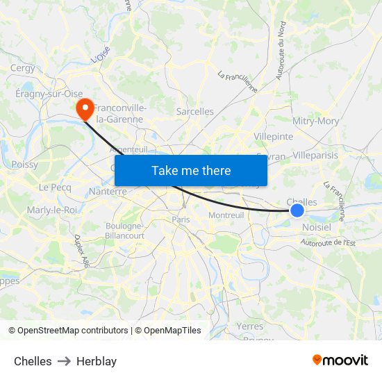 Chelles to Herblay map