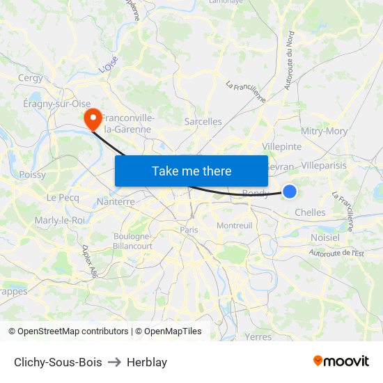 Clichy-Sous-Bois to Herblay map