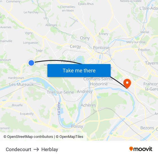 Condecourt to Herblay map