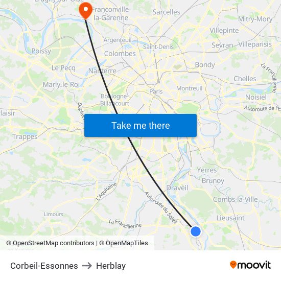 Corbeil-Essonnes to Herblay map