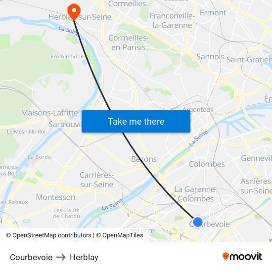 Courbevoie to Herblay map