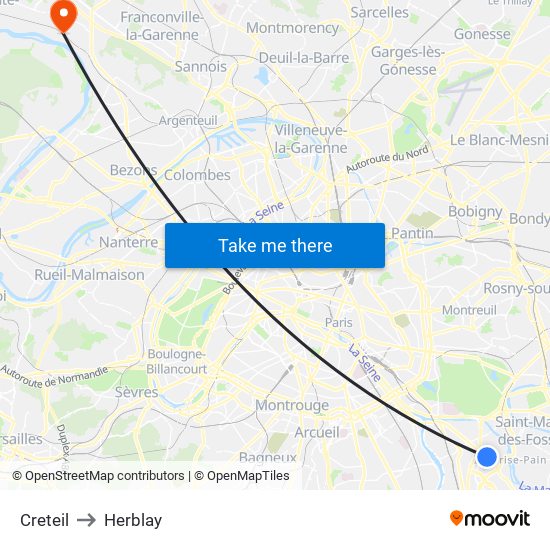 Creteil to Herblay map