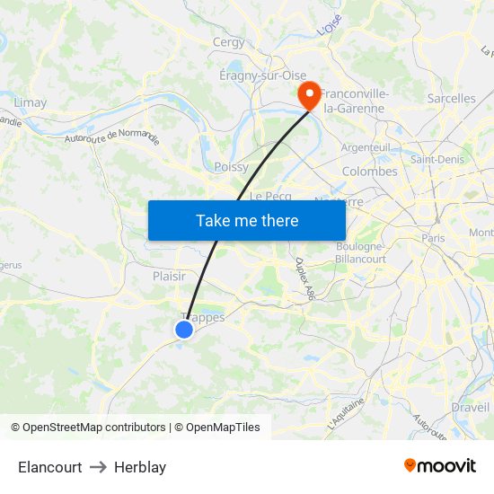 Elancourt to Herblay map