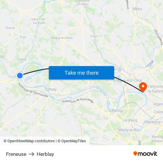 Freneuse to Herblay map