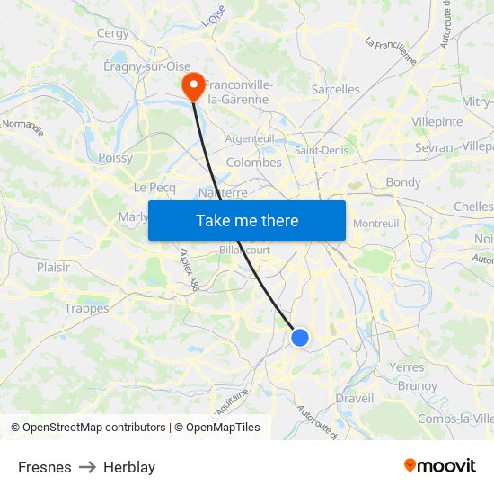 Fresnes to Herblay map