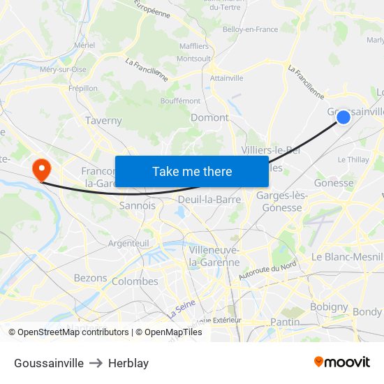Goussainville to Herblay map