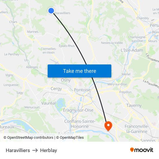 Haravilliers to Herblay map
