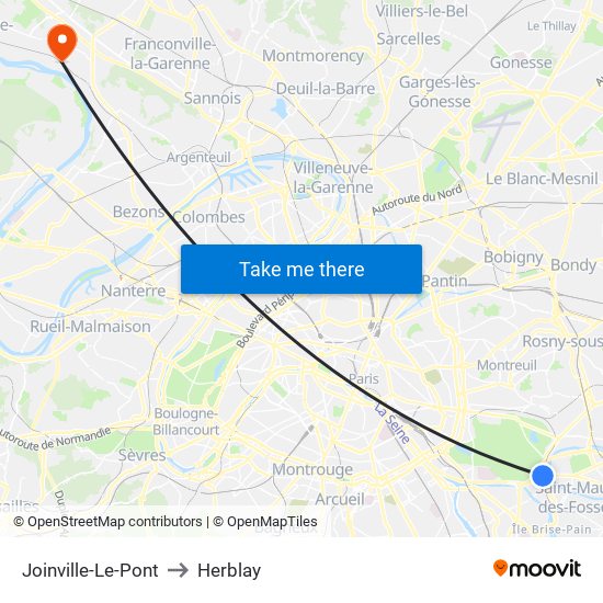 Joinville-Le-Pont to Herblay map