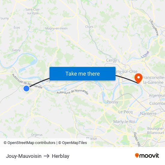 Jouy-Mauvoisin to Herblay map