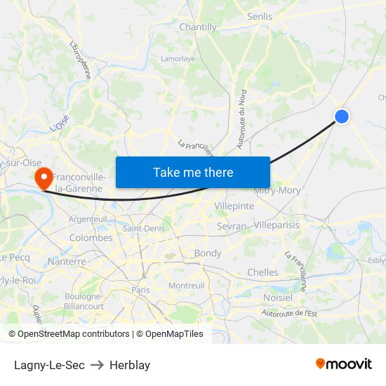Lagny-Le-Sec to Herblay map