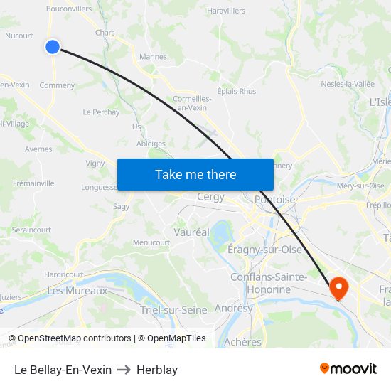 Le Bellay-En-Vexin to Herblay map