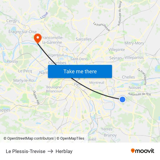 Le Plessis-Trevise to Herblay map