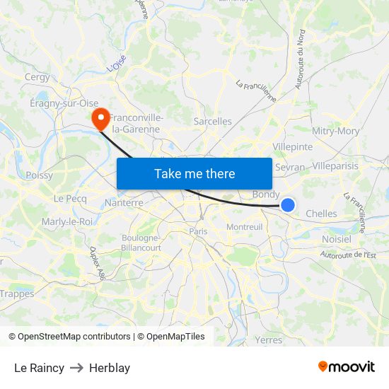 Le Raincy to Herblay map