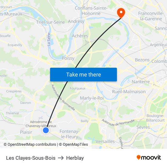Les Clayes-Sous-Bois to Herblay map