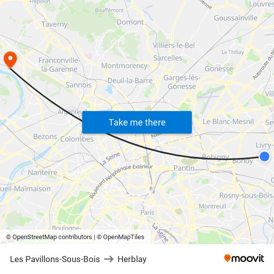 Les Pavillons-Sous-Bois to Herblay map