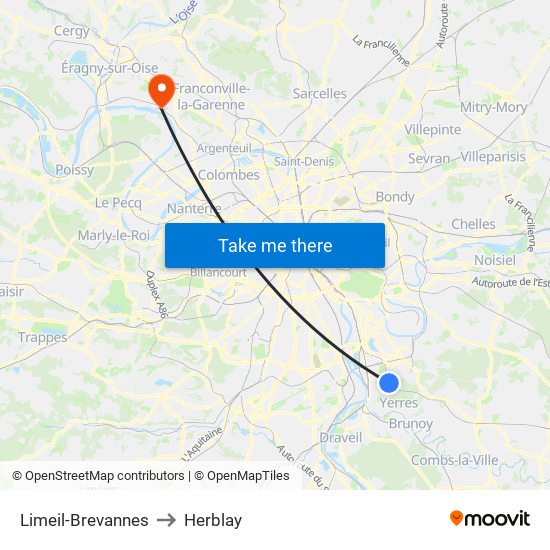 Limeil-Brevannes to Herblay map