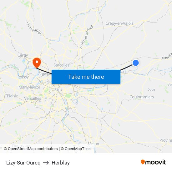 Lizy-Sur-Ourcq to Herblay map