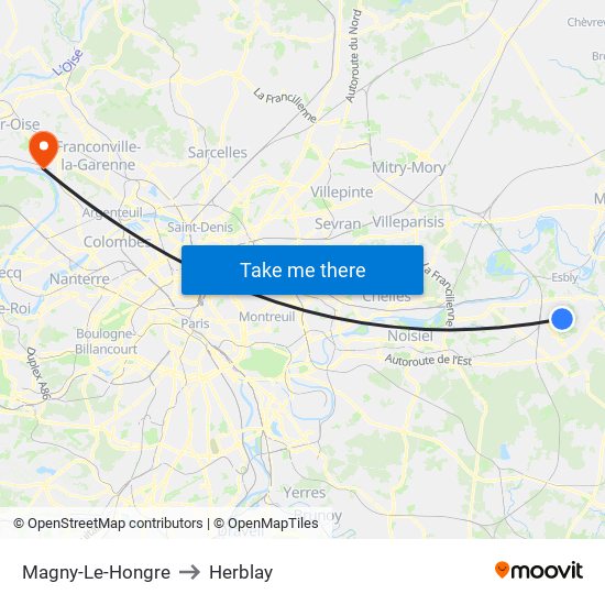 Magny-Le-Hongre to Herblay map