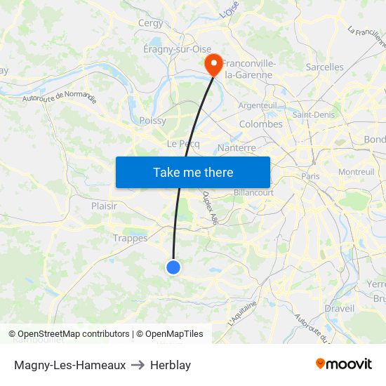 Magny-Les-Hameaux to Herblay map