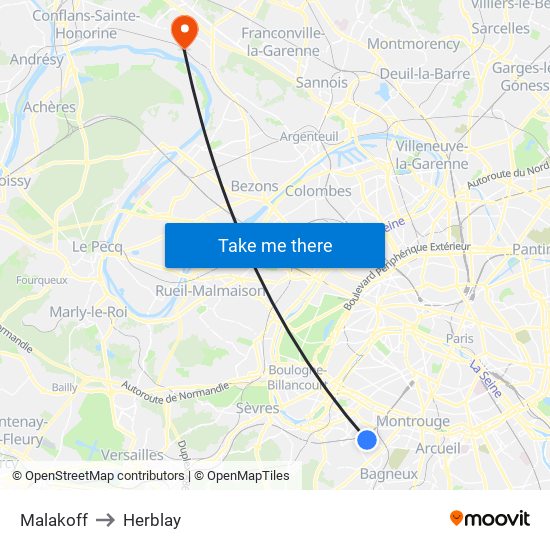 Malakoff to Herblay map