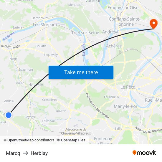 Marcq to Herblay map