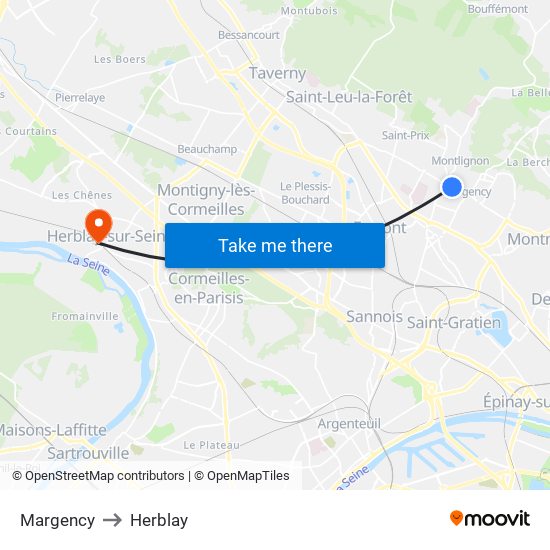 Margency to Herblay map
