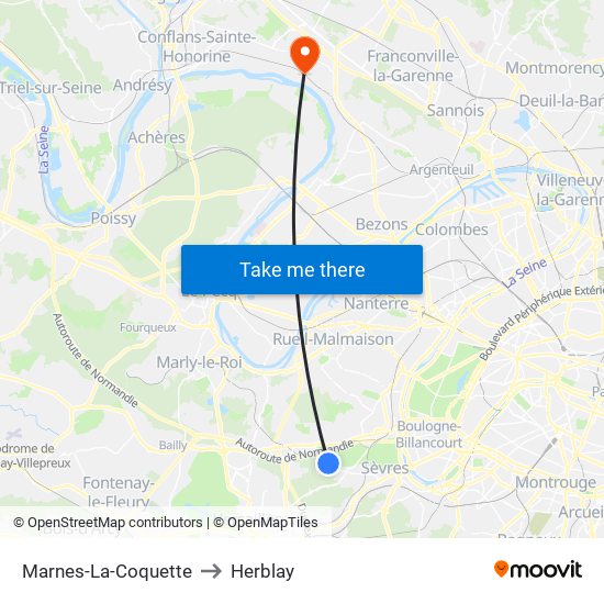 Marnes-La-Coquette to Herblay map
