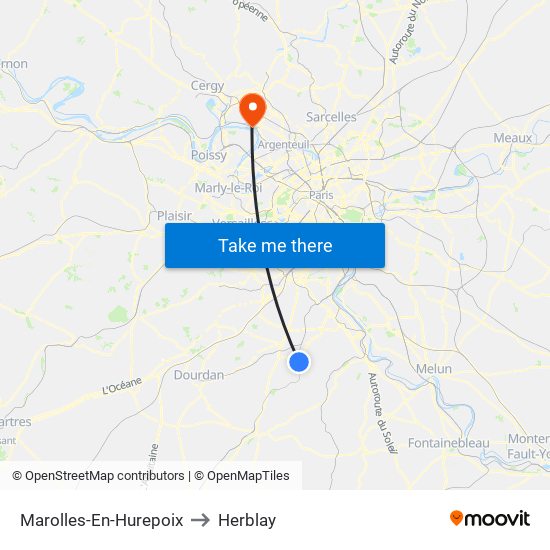 Marolles-En-Hurepoix to Herblay map