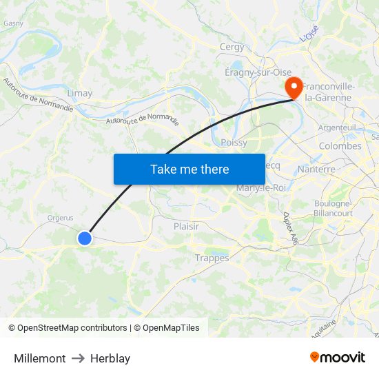Millemont to Herblay map