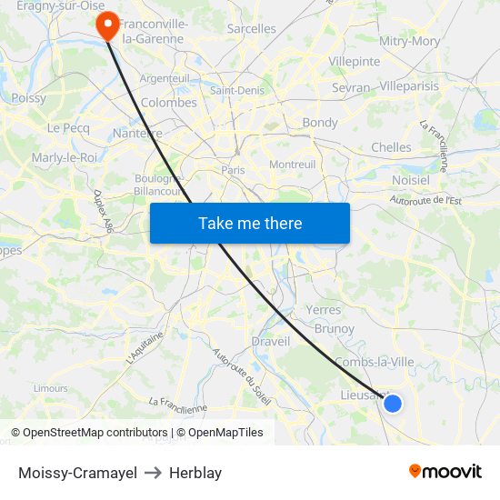 Moissy-Cramayel to Herblay map