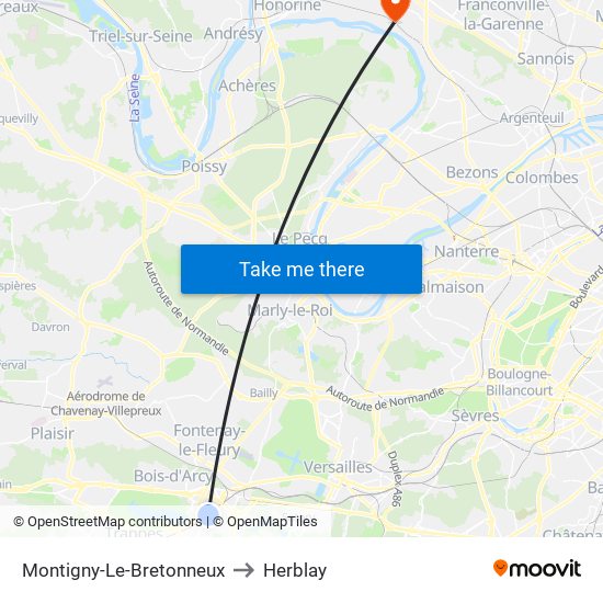 Montigny-Le-Bretonneux to Herblay map