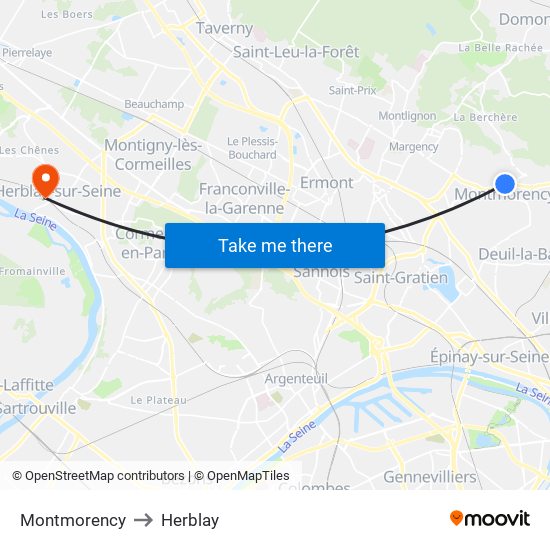 Montmorency to Herblay map