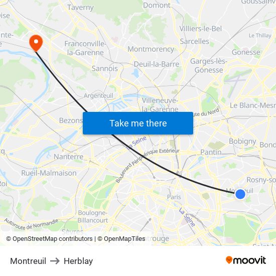 Montreuil to Herblay map