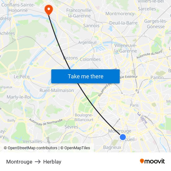 Montrouge to Herblay map