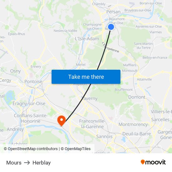 Mours to Herblay map