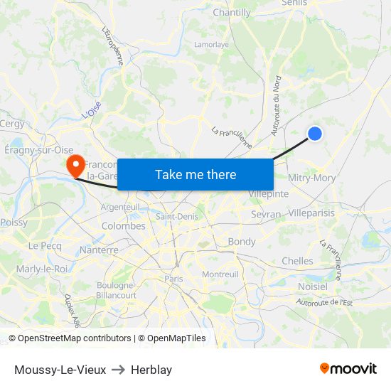 Moussy-Le-Vieux to Herblay map