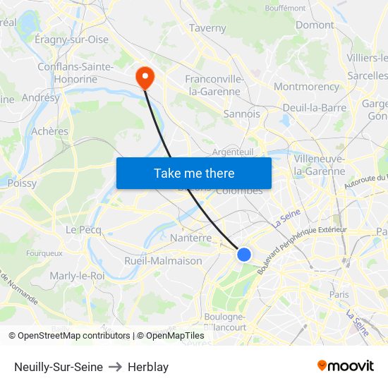 Neuilly-Sur-Seine to Herblay map