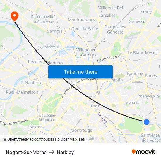 Nogent-Sur-Marne to Herblay map