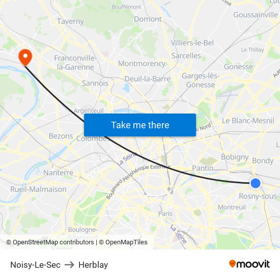 Noisy-Le-Sec to Herblay map