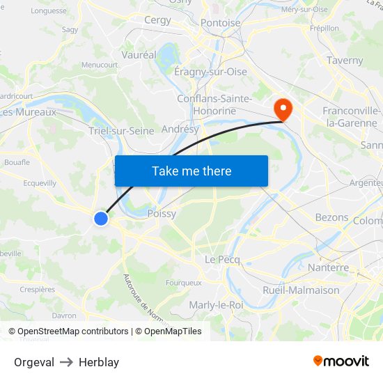 Orgeval to Herblay map