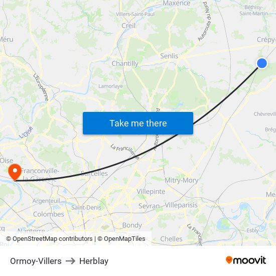 Ormoy-Villers to Herblay map