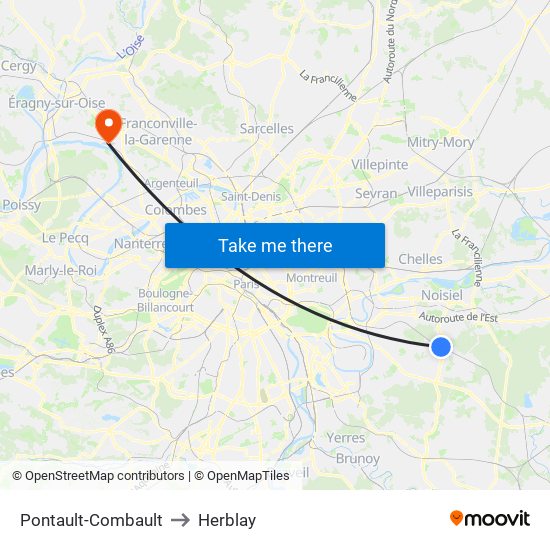 Pontault-Combault to Herblay map