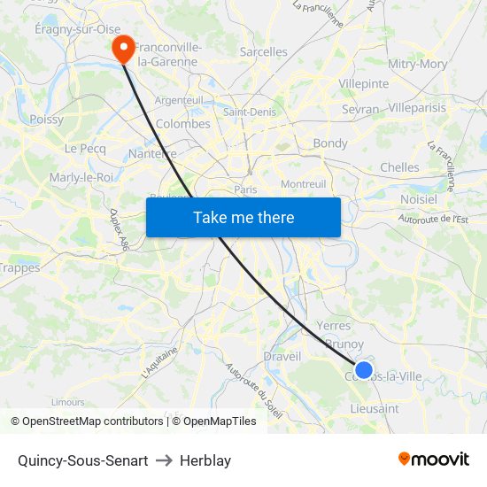Quincy-Sous-Senart to Herblay map