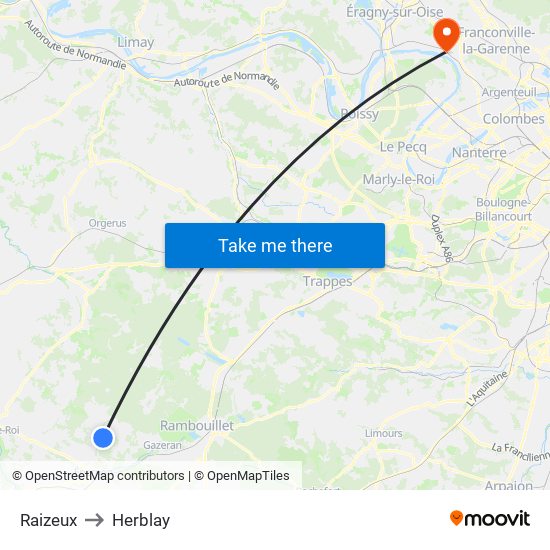 Raizeux to Herblay map