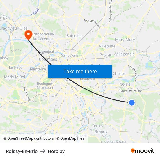 Roissy-En-Brie to Herblay map