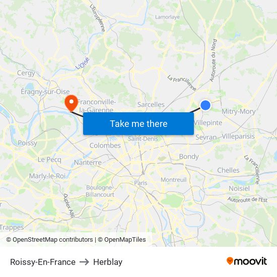 Roissy-En-France to Herblay map