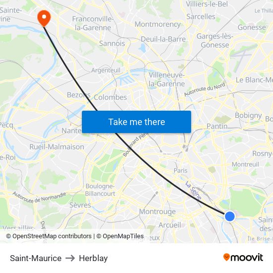 Saint-Maurice to Herblay map