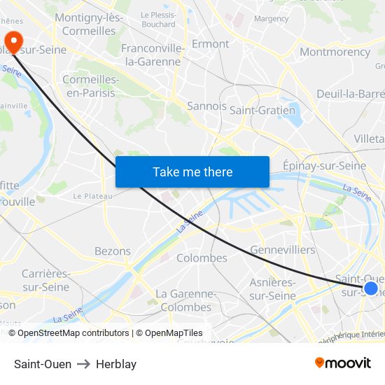 Saint-Ouen to Herblay map