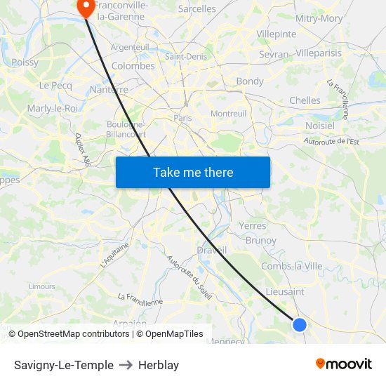 Savigny-Le-Temple to Herblay map