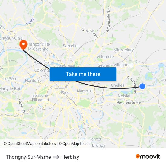 Thorigny-Sur-Marne to Herblay map